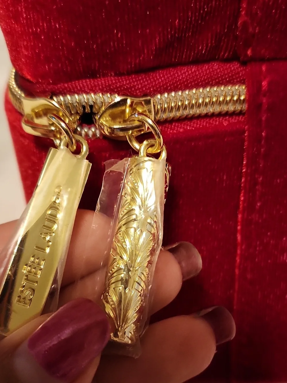 Estee Lauder Red Velvet Bow Cosmetic Case with Gold Hardware